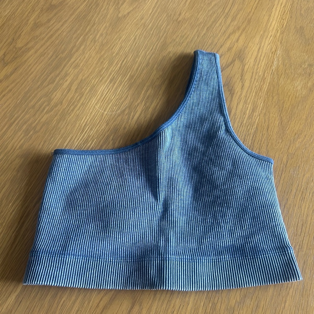 Blue One-Shoulder Cropped Active Top